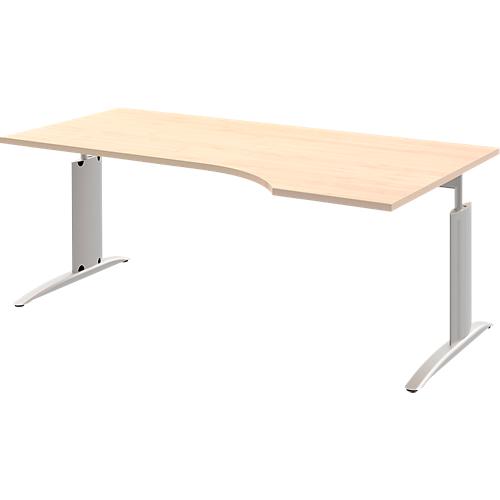 Schreibtisch BARI, Freiform, Ansatz rechts, C-Fuß, B 1800 x T 800 mm, Ahorn-Dekor