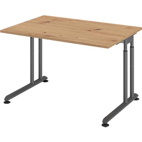 Schreibtisch Breno, manuelle Höheneinstellung, horizontaler Kabelkanal, B 1200 x T 800 x H 680-820 mm, Spanplatte & Stahl, Asteiche/Graphit