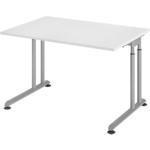 Schreibtisch Breno, manuelle Höheneinstellung, horizontaler Kabelkanal, B 1200 x T 800 x H 680-820 mm, Spanplatte & Stahl, Weiß/Silber Schreibtisch Breno, manuelle Höheneinstellung, horizontaler Kabelkanal, B 1200 x T 800 x H 680-820 mm, Spanplatte & Stahl, Weiß/Silber