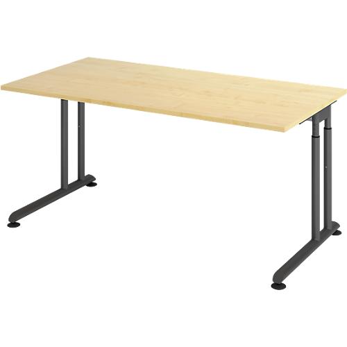 Schreibtisch Breno, manuelle Höheneinstellung, horizontaler Kabelkanal, B 1600 x T 800 x H 680-820 mm, Spanplatte & Stahl, Ahorn/Graphit