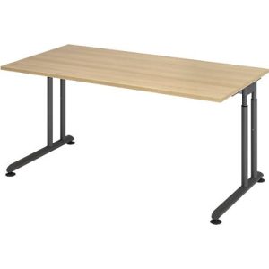 Schreibtisch Breno, manuelle Höheneinstellung, horizontaler Kabelkanal, B 1600 x T 800 x H 680-820 mm, Spanplatte & Stahl, Eiche/Graphit Schreibtisch Breno, manuelle Höheneinstellung, horizontaler Kabelkanal, B 1600 x T 800 x H 680-820 mm, Spanplatte & Stahl, Eiche/Graphit