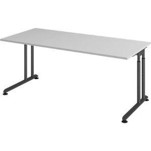Schreibtisch Breno, manuelle Höheneinstellung, horizontaler Kabelkanal, B 1800 x T 800 x H 680-820 mm, Spanplatte & Stahl, Lichtgrau/Graphit Schreibtisch Breno, manuelle Höheneinstellung, horizontaler Kabelkanal, B 1800 x T 800 x H 680-820 mm, Spanplatte & Stahl, Lichtgrau/Graphit