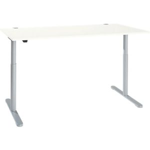Schreibtisch, einstufig elektrisch höhenverstellbar, T-Fuß Rundrohr, B 1800 x T 800 x H 710-1180 mm, weiß/weißaluminium Schreibtisch, einstufig elektrisch höhenverstellbar, T-Fuß Rundrohr, B 1800 x T 800 x H 710-1180 mm, weiß/weißaluminium