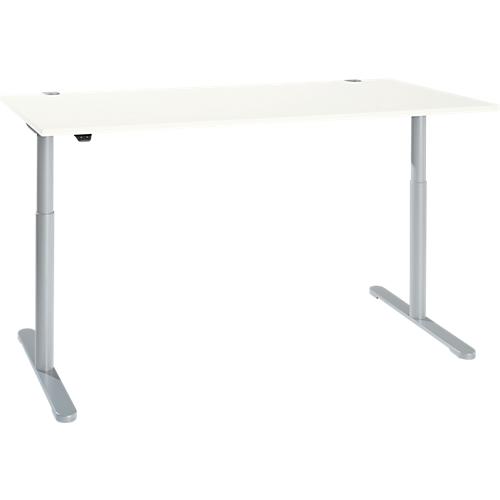 Schreibtisch, einstufig elektrisch höhenverstellbar, T-Fuß Rundrohr, B 1800 x T 800 x H 710-1180 mm, weiß/weißaluminium