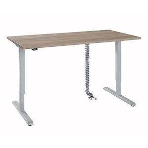 Schreibtisch, elektrisch höhenverstellbar, inkl. Kabelkette & Kabelkanal, Rechteck, T-Fuß, B 1600 x T 800 x H 715-1205 mm, Wildeiche/weißaluminium Schreibtisch, elektrisch höhenverstellbar, inkl. Kabelkette & Kabelkanal, Rechteck, T-Fuß, B 1600 x T 800 x H 715-1205 mm, Wildeiche/weißaluminium