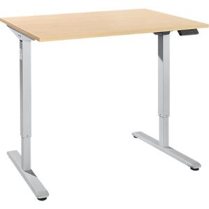 Schreibtisch, elektrisch höhenverstellbar, Rechteck, T-Fuß, B 1200 x T 800 x H 755-1255 mm, Ahorn/weißalu + Memory-Bedienpanel, Kabelkanal Schreibtisch, elektrisch höhenverstellbar, Rechteck, T-Fuß, B 1200 x T 800 x H 755-1255 mm, Ahorn/weißalu + Memory-Bedienpanel, Kabelkanal