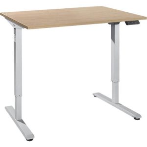 Schreibtisch, elektrisch höhenverstellbar, Rechteck, T-Fuß, B 1200 x T 800 x H 755-1255 mm, Eiche/weißalu + Memory-Bedienpanel, Kabelkanal Schreibtisch, elektrisch höhenverstellbar, Rechteck, T-Fuß, B 1200 x T 800 x H 755-1255 mm, Eiche/weißalu + Memory-Bedienpanel, Kabelkanal
