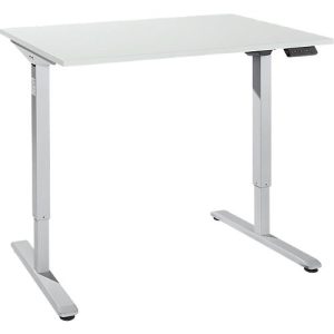 Schreibtisch, elektrisch höhenverstellbar, Rechteck, T-Fuß, B 1200 x T 800 x H 755-1255 mm, lichtgrau/weißalu + Memory-Bedienpanel, Kabelkanal Schreibtisch, elektrisch höhenverstellbar, Rechteck, T-Fuß, B 1200 x T 800 x H 755-1255 mm, lichtgrau/weißalu + Memory-Bedienpanel, Kabelkanal
