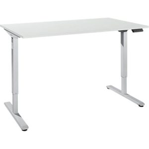 Schreibtisch, elektrisch höhenverstellbar, Rechteck, T-Fuß, B 1600 x T 800 x H 755-1255 mm, lichtgrau/weißalu + Memory-Bedienpanel, Kabelkanal Schreibtisch, elektrisch höhenverstellbar, Rechteck, T-Fuß, B 1600 x T 800 x H 755-1255 mm, lichtgrau/weißalu + Memory-Bedienpanel, Kabelkanal