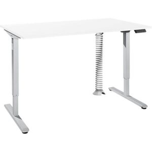Schreibtisch, elektrisch höhenverstellbar, Rechteck, T-Fuß, B 1600 x T 800 x H 755-1255 mm, weiß/weißalu + Memory-Bedienpanel, Kabelspirale Schreibtisch, elektrisch höhenverstellbar, Rechteck, T-Fuß, B 1600 x T 800 x H 755-1255 mm, weiß/weißalu + Memory-Bedienpanel, Kabelspirale