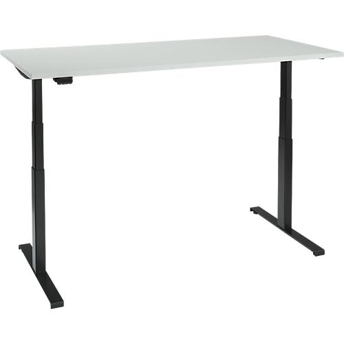 Schreibtisch, elektrisch höhenverstellbar, T-Fuß, B 1600 x T 800 x H 620-1270 mm, lichtgrau/schwarz + Memoryschalter