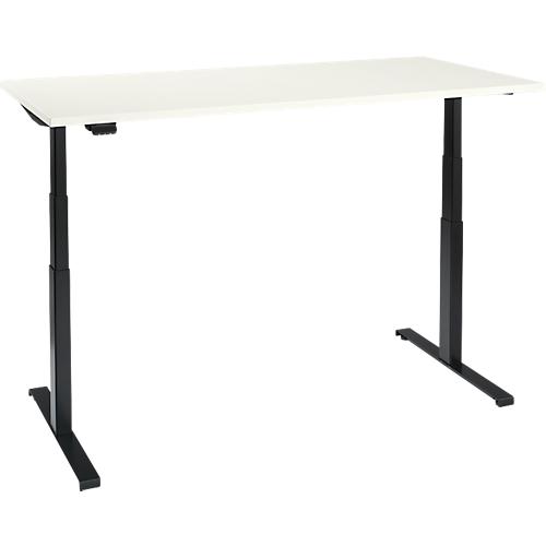 Schreibtisch, elektrisch höhenverstellbar, T-Fuß, B 1800 x T 800 x H 620-1270 mm, weiß/schwarz + Memoryschalter