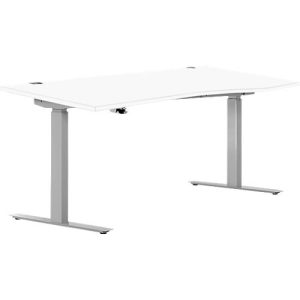 Schreibtisch ERGO DRIVE ED 470, elektrisch höhenverstellbar, Freiform, Ansatz rechts, T-Fuß, B 1800 x T 1000/800 x H 692-1147 mm, weiß/weißalu Schreibtisch ERGO DRIVE ED 470, elektrisch höhenverstellbar, Freiform, Ansatz rechts, T-Fuß, B 1800 x T 1000/800 x H 692-1147 mm, weiß/weißalu