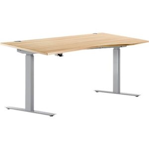 Schreibtisch ERGO DRIVE ED 470, elektrisch höhenverstellbar, Freiform, Ansatz rechts, T-Fuß, B 1800 x T 1000 x H 692-1147 mm, Ahorn/weißalu Schreibtisch ERGO DRIVE ED 470, elektrisch höhenverstellbar, Freiform, Ansatz rechts, T-Fuß, B 1800 x T 1000 x H 692-1147 mm, Ahorn/weißalu