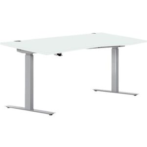 Schreibtisch ERGO DRIVE ED 470, elektrisch höhenverstellbar, Freiform, Ansatz rechts, T-Fuß, B 1800 x T 1000 x H 692-1147 mm, lichtgrau/weißalu Schreibtisch ERGO DRIVE ED 470, elektrisch höhenverstellbar, Freiform, Ansatz rechts, T-Fuß, B 1800 x T 1000 x H 692-1147 mm, lichtgrau/weißalu