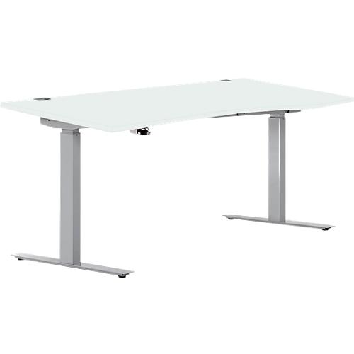 Schreibtisch ERGO DRIVE ED 470, elektrisch höhenverstellbar, Freiform, Ansatz rechts, T-Fuß, B 1800 x T 1000 x H 692-1147 mm, lichtgrau/weißalu
