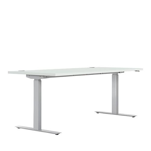 Schreibtisch ERGO DRIVE ED 470, elektrisch höhenverstellbar, Rechteck, T-Fuß, B 1800 x T 800 x H 692-1147 mm, lichtgrau/weißaluminium RAL 9006
