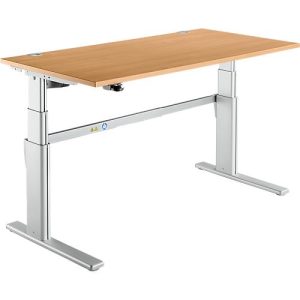 Schreibtisch Komfort, elektrisch höhenverstellbar, Rechteck, C-Fuß, B 1600 x T 800 x H 655-1305 mm, Buche/weißaluminium RAL 9006 Schreibtisch Komfort, elektrisch höhenverstellbar, Rechteck, C-Fuß, B 1600 x T 800 x H 655-1305 mm, Buche/weißaluminium RAL 9006
