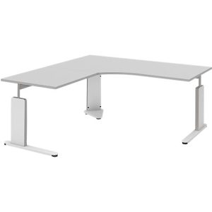 Schreibtisch mit Ansatztisch links BARI, C-Fuß, Form B, Freiform, B 1800 mm, hellgrau Schreibtisch mit Ansatztisch links BARI, C-Fuß, Form B, Freiform, B 1800 mm, hellgrau