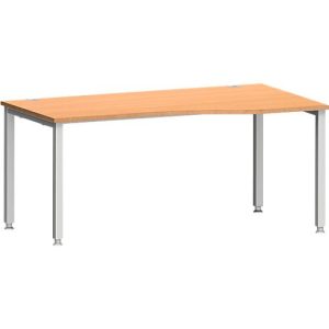 Schreibtisch MODENA FLEX, Freiform, Ansatz rechts, 4-Fuß Quadratrohr, B 1800 x T 1000/800 x H 720-820 mm, Buche/weißaluminium Schreibtisch MODENA FLEX, Freiform, Ansatz rechts, 4-Fuß Quadratrohr, B 1800 x T 1000/800 x H 720-820 mm, Buche/weißaluminium