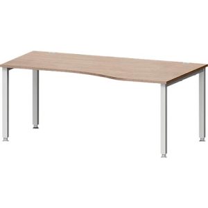 Schreibtisch MODENA FLEX, Freiform, Ansatz rechts, 4-Fuß Quadratrohr, B 1800 x T 1000/800 x H 720-820 mm, Eiche/weißaluminium Schreibtisch MODENA FLEX, Freiform, Ansatz rechts, 4-Fuß Quadratrohr, B 1800 x T 1000/800 x H 720-820 mm, Eiche/weißaluminium
