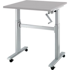 Schreibtisch Multitable, manuell höhenverstellbar, Quadrat, T-Fuß, B 800 x T 800 x H 708-1118 mm, lichtgrau/weißaluminium Schreibtisch Multitable, manuell höhenverstellbar, Quadrat, T-Fuß, B 800 x T 800 x H 708-1118 mm, lichtgrau/weißaluminium