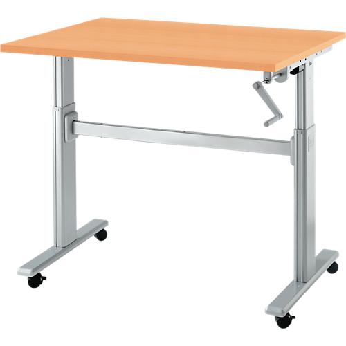Schreibtisch Multitable, manuell höhenverstellbar, Rechteck, T-Fuß, B 1200 x T 800 x H 708-1118 mm, Buche/weißaluminium
