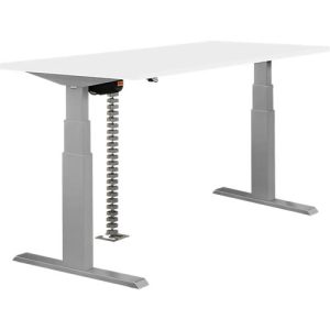 Schreibtisch NEVADA, elektrisch höhenverstellbar, Rechteck, T-Fuß, B 1600 x T 800 x H 640-1300 mm, weiß/weißaluminium RAL 9006 Schreibtisch NEVADA, elektrisch höhenverstellbar, Rechteck, T-Fuß, B 1600 x T 800 x H 640-1300 mm, weiß/weißaluminium RAL 9006