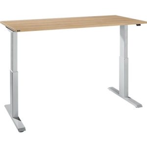 Schreibtisch NEVADA, elektrisch höhenverstellbar, Rechteck, T-Fuß, B 1600 x T 800 x H 715-1185 mm, Eiche-Dekor/alusilber Schreibtisch NEVADA, elektrisch höhenverstellbar, Rechteck, T-Fuß, B 1600 x T 800 x H 715-1185 mm, Eiche-Dekor/alusilber