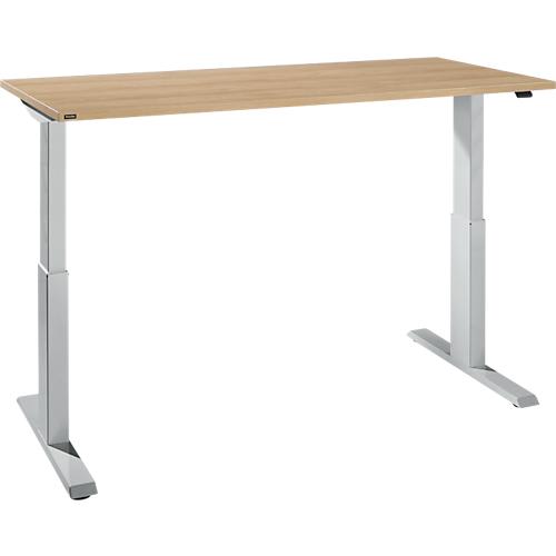 Schreibtisch NEVADA, elektrisch höhenverstellbar, Rechteck, T-Fuß, B 1600 x T 800 x H 715-1185 mm, Eiche-Dekor/alusilber