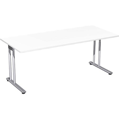 Schreibtisch PALENQUE, C-Fuß, Rechteck, B 1800 x T 800 x H 680-820 mm, weiß