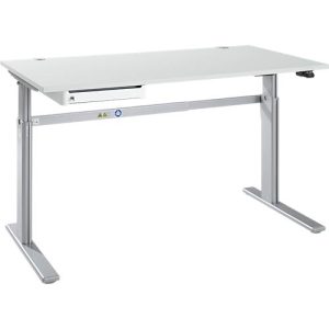 Schreibtisch STANDARD, elektrisch höhenverstellbar, B 1600 mm, lichtgrau/weißaluminium + OrgaWork Schublade