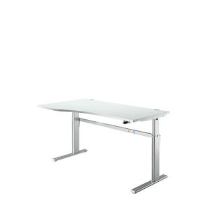 Schreibtisch Standard, elektrisch höhenverstellbar, Freiform, Ansatz links, C-Fuß, B 1800 x T 1000/800 x H 725-1185 mm, lichtgrau/weißalu