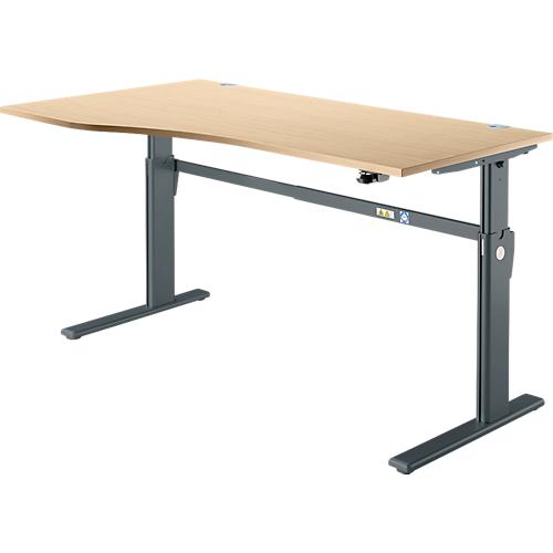 Schreibtisch Standard, elektrisch höhenverstellbar, Freiform, Ansatz links, C-Fuß, B 1800 x T 1000/800 x H 725-1185 mm, weiß/anthrazit