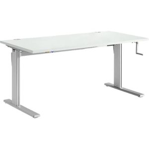 Schreibtisch Standard, rechteckig, manuell per Kurbel höhenverstellbar, C-Fuß, B 1200 x T 800 x H 728-1188 mm, lichtgrau/weißaluminium