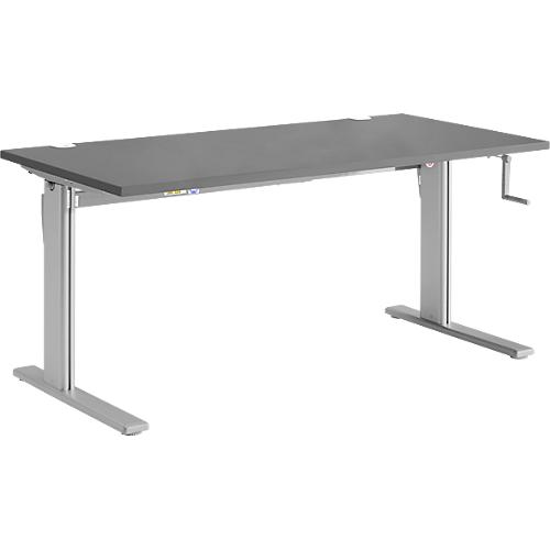 Schreibtisch Standard, rechteckig, manuell per Kurbel höhenverstellbar, C-Fuß, B 1600 x T 800 x H 728-1188 mm, graphit/weißaluminium