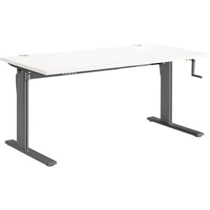 Schreibtisch Standard, rechteckig, manuell per Kurbel höhenverstellbar, C-Fuß, B 1600 x T 800 x H 728-1188 mm, weiß/anthrazit