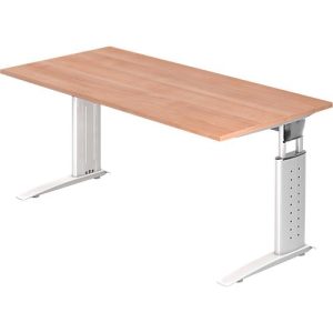 Schreibtisch TARVIS, C-Fuß, Quadrat, B 1600 mm, Gestell weiß, höhenverstellbar, Nussbaum-Dekor Schreibtisch TARVIS, C-Fuß, Quadrat, B 1600 mm, Gestell weiß, höhenverstellbar, Nussbaum-Dekor