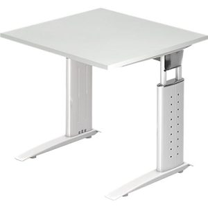Schreibtisch TARVIS, C-Fuß, Quadrat, B 800 mm, Gestell weiß, höhenverstellbar, lichtgrau Schreibtisch TARVIS, C-Fuß, Quadrat, B 800 mm, Gestell weiß, höhenverstellbar, lichtgrau