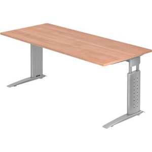 Schreibtisch TARVIS, C-Fuß, Rechteck, B 1800 mm, Gestell silber, höhenverstellbar, Nussbaum-Dekor Schreibtisch TARVIS, C-Fuß, Rechteck, B 1800 mm, Gestell silber, höhenverstellbar, Nussbaum-Dekor