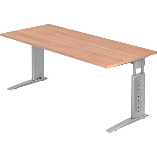 Schreibtisch TARVIS, C-Fuß, Rechteck, B 1800 mm, Gestell silber, höhenverstellbar, Nussbaum-Dekor