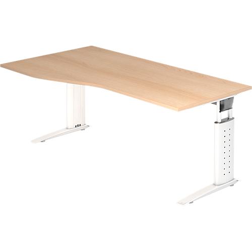 Schreibtisch TARVIS, Freiform, B 1800 x T 800/1000 x H 680-820 mm, Gestell weiß, Eiche-Dekor
