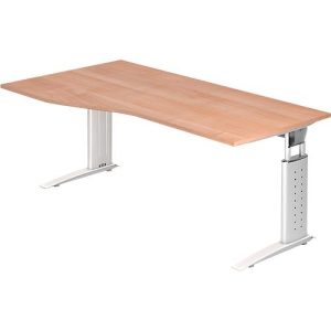 Schreibtisch TARVIS, Freiform, B 1800 x T 800/1000 x H 680-820 mm, Gestell weiß, Nussbaum,-Dekor Schreibtisch TARVIS, Freiform, B 1800 x T 800/1000 x H 680-820 mm, Gestell weiß, Nussbaum,-Dekor