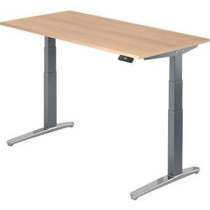 Schreibtisch TOPAS LINE, elektrisch höhenverstellbar, C-Fuß, B 1600 x T 800 x H 650-1300 mm, Eiche/graphit + Memoryschalter, Kabelkanal