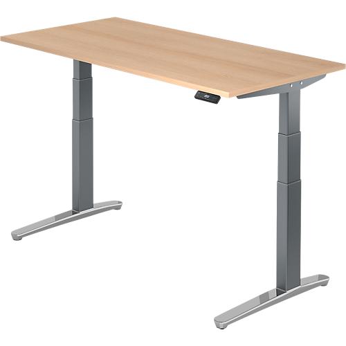 Schreibtisch TOPAS LINE, elektrisch höhenverstellbar, C-Fuß, B 1600 x T 800 x H 650-1300 mm, Eiche/graphit + Memoryschalter, Kabelkanal