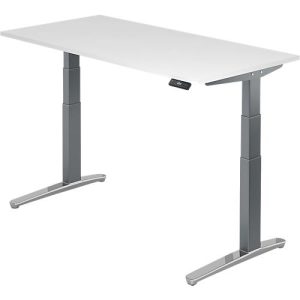 Schreibtisch TOPAS LINE, elektrisch höhenverstellbar, C-Fuß, B 1600 x T 800 x H 650-1300 mm, weiß/graphit + Memoryschalter, Kabelkanal