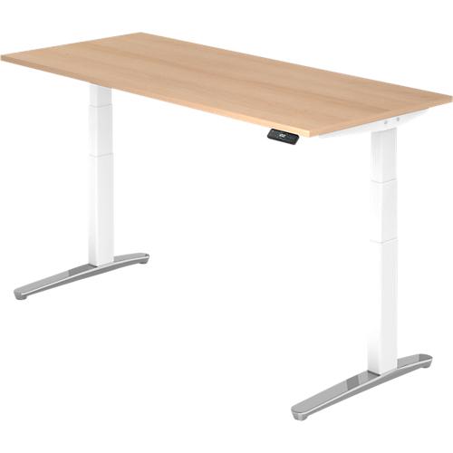 Schreibtisch TOPAS LINE, elektrisch höhenverstellbar, C-Fuß, B 1800 x T 800 x H 650-1300 mm, Eiche/weißaluminium + Memoryschalter, Kabelkanal