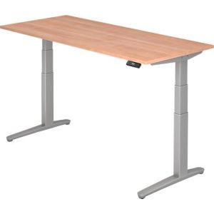 Schreibtisch TOPAS LINE, elektrisch höhenverstellbar, C-Fuß, B 1800 x T 800 x H 650-1300 mm, Nussbaum/weißaluminium + Memoryschalter, Kabelkanal Schreibtisch TOPAS LINE, elektrisch höhenverstellbar, C-Fuß, B 1800 x T 800 x H 650-1300 mm, Nussbaum/weißaluminium + Memoryschalter, Kabelkanal