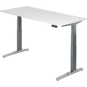 Schreibtisch TOPAS LINE, elektrisch höhenverstellbar, C-Fuß, B 1800 x T 800 x H 650-1300 mm, weiß/graphit + Memoryschalter, Kabelkanal Schreibtisch TOPAS LINE, elektrisch höhenverstellbar, C-Fuß, B 1800 x T 800 x H 650-1300 mm, weiß/graphit + Memoryschalter, Kabelkanal
