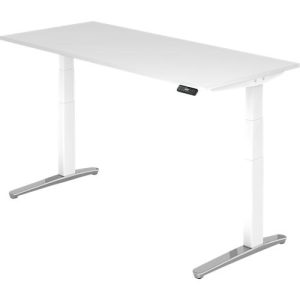 Schreibtisch TOPAS LINE, elektrisch höhenverstellbar, C-Fuß, B 1800 x T 800 x H 650-1300 mm, weiß/weißaluminium + Memoryschalter, Kabelkanal Schreibtisch TOPAS LINE, elektrisch höhenverstellbar, C-Fuß, B 1800 x T 800 x H 650-1300 mm, weiß/weißaluminium + Memoryschalter, Kabelkanal